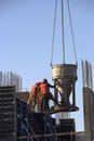 Concrete pouring during commercial concreting floors of building in construction site and Civil Engineer