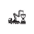 Concrete pump truck silhouettes logo. Concrete pump truck conveyed concrete on sand glass. Royalty Free Stock Photo