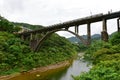 Concrete railway bridge across the river in Houtong