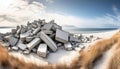 Concrete Rubble on a Sandy Beach Royalty Free Stock Photo