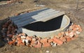 Concrete septic tank risers under construction. Concrete risers are more durable, watertight, easy to install, dependable but also