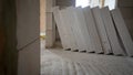 Gypsum tongue-and-groove boards for partition walls or interior walls at a construction site. Construction Materials