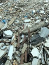 Concrete from the smashing of many buildings piled up on the floor. Royalty Free Stock Photo