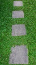 Concrete square shape stepping stone pathway laying on the grass at garden or park Royalty Free Stock Photo