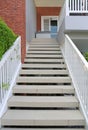 Concrete stairs up to the recreation room