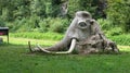 The concrete statue of the head of mammoth