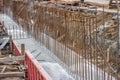 Concrete steel reinforcement in foundation of a new building