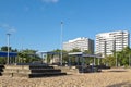 Concrete steps, sand and buildings