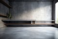 Concrete studio room background, loft texture wall floor plaster construction mockup, surface marble display grey cement shelf kit Royalty Free Stock Photo