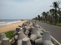 Concrete tetrapods, Pozhikkara beach, Kollam district, Kerala, seascape view