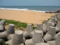 Concrete tetrapods, Pozhikkara beach, Kollam district, Kerala, seascape view