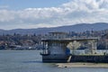 Concrete tower - equipment of picturesque dam, gather water of Iskar river