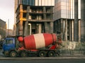 Concrete truck on the construction site