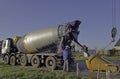 Concrete truck pouring