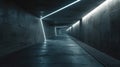 Concrete underground tunnel background, modern dark corridor with grey walls and lines of led light, perspective view of grungy Royalty Free Stock Photo