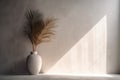 blank concrete decor sunlight home design wall shadows tree vase interior palm. Generative AI.