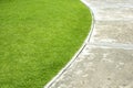 Concrete walkway and grass.