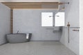 Concrete wall bathroom interior, gray tub Royalty Free Stock Photo