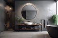 concrete sink design home luxury interior bathroom gray room mirror grey. Generative AI.