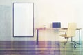 Concrete wall home office, table and poster toned Royalty Free Stock Photo