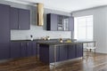 Concrete wall kitchen corner, purple countertops