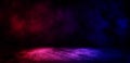 Studio dark room with fog or mist and lighting effect red and blue on concrete floor grunge texture background. Royalty Free Stock Photo