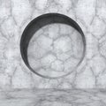 Concrete wall. Round design hole element. Urban architecture background