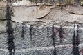 Concrete wall with traces of repair and the stains of bitumen mastic. Abstract background Royalty Free Stock Photo