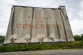 Sign made of old concrete silos welcomes visitors to the small town in Northern Washington