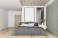 Concrete and white bedroom interior with poster Royalty Free Stock Photo