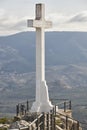 Concrete white cross viewpoint in Jaen. Santa Catalina castle Royalty Free Stock Photo