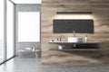 Concrete and wooden bathroom interior, sink