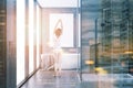 Concrete and wooden bathroom, shower toned Royalty Free Stock Photo