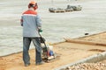 Concrete worker work with compactor Royalty Free Stock Photo