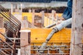 Concrete works at the construction site. Construction workers Royalty Free Stock Photo