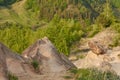 Geological fomations of concretion on a green valley in Buzau county, Romania