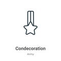 Condecoration outline vector icon. Thin line black condecoration icon, flat vector simple element illustration from editable army