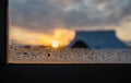 Condensation water drops on home windows in the morning in winter. Royalty Free Stock Photo