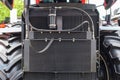 Condenser cooler element on car. Close up cropped photo detail of aluminum automotive grill radiator