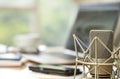 Condenser microphone close up in front of a blurred workspace wi Royalty Free Stock Photo