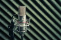 Condenser microphone on foam background, studio recording equipment