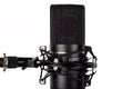 Condenser microphone on a microphone stand, close-up. Royalty Free Stock Photo