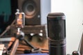 Condenser microphone in a recording studio Royalty Free Stock Photo
