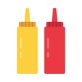 Condiments icon. Mustard, tomato ketchup. Sauces in bottles