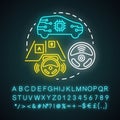 Conditional automation neon light concept icon. Adaptive cruise control. Car with autonomous features idea. Glowing sign