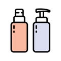 Conditioner keratin bottle with pump and shampoo keratin bottle icon vector. Isolated simple symbol