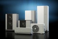 Air heat pump collection - dark background, 3D illustration