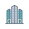 Color illustration icon for Condo, multistory and megalopolis