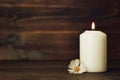 Condolence card with white burning candle and flower Royalty Free Stock Photo