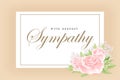 Condolences sympathy card floral cream pink rose bouquet and lettering